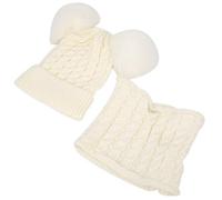 Ensemble Écharpe de Chapeau Tricoté pour Bébé, Écharpe de Chapeau Tricotée Chaude pour Tout-Petits en Hiver, Bonnet Doublé en Polaire Chauffe-Cou Avec Pompon Mignon(21cm-Blanc)