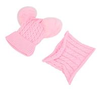Ensemble Écharpe de Chapeau Tricoté pour Bébé, Écharpe de Chapeau Tricotée Chaude pour Tout-Petits en Hiver, Bonnet Doublé en Polaire Chauffe-Cou Avec Pompon Mignon(21cm-Rose)
