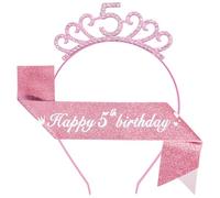Ensemble écharpe et bandeau rose pour anniversaire de fille, « Happy 5th Birthday » pour décoration de 5e anniversaire de fille