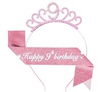 Ensemble écharpe et bandeau rose pour anniversaire de fille, « Happy 9th Birthday » pour décoration d'anniversaire de fille