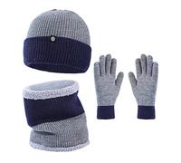 Ensemble écharpe et chapeau pour homme - Gants chauds tricotés - Bonnet trois écharpes en laine - Réversible - Protection des oreilles - Costume d'hiver - Chapeau et gants, bleu marine, Taille unique