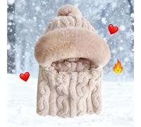 Ensemble écharpe et chapeau thermique coupe-vent pour femme avec tissu tricoté en peluche pour activités de plein air, cyclisme, protection contre le froid (taille unique, beige)