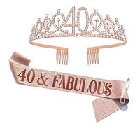 Ensemble écharpe et diadème en strass pour 40e anniversaire - Cadeau d'anniversaire pour 40e anniversaire - Décorations et fournitures de fête pour femme (or rose)