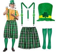 Ensemble écossais pour homme - Mini jupe et chapeau écossais, pour femme écossaise, St Patrick, fournitures de fête - Motif à carreaux irlandais - Costume de déguisement