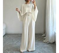 Ensemble élégant 2 pièces abricot automne-hiver avec cape transparente et combinaison à jambes larges avec ceinture, tenue formelle pour fêtes, anniversaires, mariages et invités L,M,S,XLUnicoloreTiss