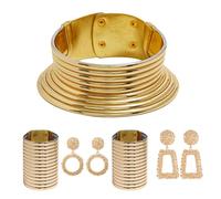 Ensemble élégant collier doré inspiré du long cou tribu tendance ethnique collier ras du cou et pendentif d'oreille pour les amateurs de mode Clubwear Accent Pieces