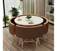 Ensemble élégant comprenant une table ronde et 4 chaises avec assises en tissu simili cuir. Peu encombrant, idéal pour les comptoirs de cuisine, les espaces d'accueil dans les bureaux, les caf Coffee