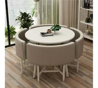 Ensemble élégant comprenant une table ronde et 4 chaises avec assises en tissu simili cuir. Peu encombrant, idéal pour les comptoirs de cuisine, les espaces d'accueil dans les bureaux, les café Khaki