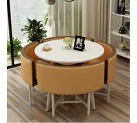 Ensemble élégant comprenant une table ronde et 4 chaises avec assises en tissu simili cuir. Peu encombrant, idéal pour les comptoirs de cuisine, les espaces d'accueil dans les bureaux, les caf Orange