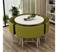 Ensemble élégant comprenant une table ronde et 4 chaises avec assises en tissu simili cuir. Peu encombrant, idéal pour les comptoirs de cuisine, les espaces d'accueil dans les bureaux, les Army_Green