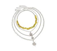 Ensemble élégant de chaînes de soleil et d'étoiles empilables multicouches Chaîne serpent Remorque Chaîne de tracteur de perles pour tenues décontractées ou formelles Chaîne à couches légère pour une