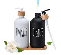 Ensemble élégant de distributeurs de Savon en Verre avec Plateau - Décoration Noir et Blanc pour Salle de Bains et Cuisine - Capacité de 500 ML (Blanc+Noir)