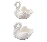 Ensemble élégant de pots de fleurs et de bougeoirs en céramique White Swan - 2 pièces pour la décoration de la maison, du bureau et du jardin - Plantes succulentes et aériennes