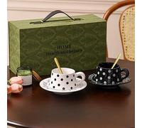 Ensemble élégant de tasses à café en céramique de 293,5 g avec emballage cadeau, 2 tasses + 2 soucoupes + 2 cuillères, ensemble de tasses à thé de l'après-midi avec pois français pour cadeau de