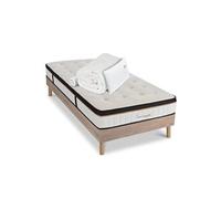 Ensemble Emeraude 90x200 cm + sommier bois + accessoires - Mousse mémoire - Ep. 24 cm