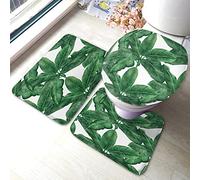 Ensemble en Feuille de Palmier Tropical Hawaii Jungle Aloha Palmier Feuilles de bananier salle3 pièces siège de Toilette Housse de Couvercle Tapis antidér