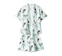 Ensemble en Lin Homme, Ensemble Deux PièCes Imprimé Floral pour La Plage LéGer Fin Et Respirant pour Les Vacances D'éTé en Couple Chemise Et Short Assortis Imprimé Floral pour Un SéJour BalnéAire