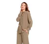 Ensemble en lin pour femme, chemise taille haute et pantalon long, coupe droite, tissu frais et léger, style décontracté élégant ✅Livraison en 3-5 jours Découvrez la fraîcheur et l'élégance naturelle