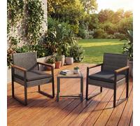 Ensemble En Polyrotin Hwc-P74, Salon De Jardin 2x Chaises Et Table, Bois D'acacia, Tissu 180 G/M² Gris, Coussins Gris Gris