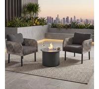 Ensemble En Polyrotin Hwc-P80, Salon De Jardin, Chaise, Cheminée De Table Bioethanol-Fire-Pit Aluminium Tissu 220 G/M² Gris Foncé Gris