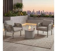 Ensemble En Polyrotin Hwc-P80, Salon De Jardin, Chaise, Table Cheminée De Table Bioéthanol Fire Pit Aluminium Tissu 220 G/M² Crème-Beige Gris