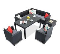 Ensemble en résine tressée avec canapé d'angle et fauteuils Nebraska Comida 7 Bica anthracite