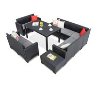 Ensemble en résine tressée avec canapé d'angle Nebraska Comida 9 Bica anthracite