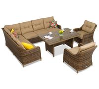 Ensemble en résine tressée avec canapé d'angle Toledo Comida 7 marron Garden Point