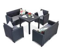 Ensemble en résine tressée avec petite table Dallas Nebraska Comida 6 Bica anthracite