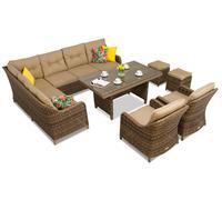 Ensemble en résine tressée Toledo Comida 7 avec pouf bruns Garden Point