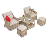 Ensemble en résine tressée Toledo Terrace avec pouf Garden Point beige