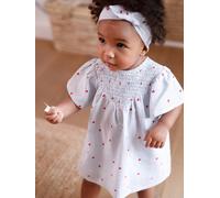 Ensemble en seersucker robe + short + bandeau bébé rayé bleu 12M(74CM)