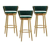 Ensemble en Velours avec tabourets arrière tissés Les chaises Hauteur du pour Salle Manger îlot de Cuisine Bar à Domicile, 3pcs (Vert 65 cm)