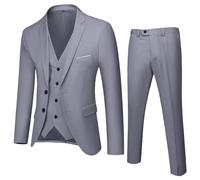 Ensemble Enfant Ado Garçon 3 Pieces 10-18 Ans Costume Adolescent Garçon Slim Fit Smoking élégant Veste + Gilet + Pantalon Complète Graduation Cérémonie Mariage Fête Formelle (Gris, 17-18 ans)