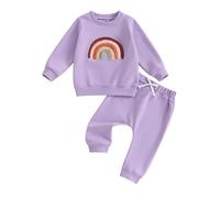 Ensemble Enfant Bébé Fille Sweat-Shirt à Manches Longues Imprimée Arc-en-Ciel + Pantalon de Jogging Tenue de Sport Vêtements d'automne d'hiver Survetement 2 Pcs (Voilet, 12-18 mois)
