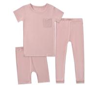 Ensemble Enfant Ete 2-14 Ans 3 Pièces Ensemble Pyjama Unisexe pour Enfants Pyjama en Coton Confortable et Doux Couleur Unie Tee Shirt+Short+Pantalon Vêtements D'intérieur (5-6 Years)
