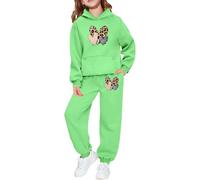 Ensemble Enfant Fille 2 pièces Sweat à Capuche et Jogging, imprimé léopard et cœur, Tenue Confortable pour Saint-Valentin, Cadeau Fille 2-8 Ans, vêtement Doux et décontracté (Green, 2-3 Years)