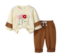 Ensemble Enfant Fille 6 Mois-4 Ans Quatre Saisons Costume Enfant Fille Mignon Cchic StéRéO Fleurs DéContracté Costume Pantalon à Manches Longues Volants Hauts Ample Confortable (Coffee, 3-4 ans)