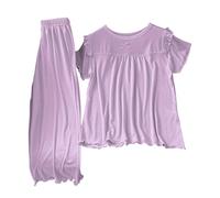 Ensemble Enfant Fille Pyjamas Pantalon et Tee Shirt Manche Courte à Volants Vêtements Ado Fille Chic pas Cher a la Mode Confortable Elegant Casual Plage Vacances 1-16 ans (Light Purple, 9-10 Years)