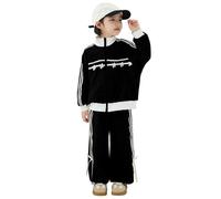 Ensemble Enfant Garcon 2-12 Ans Automne Et Hiver Costume Garcon Peluche Couleur Unie Fashion DéContracté Costume Pantalon à Manches Longues Ample Confortable Sportif (Black, 9-10 Ans)