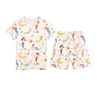 Ensemble Enfant Garcon 3-13 Ans Ensemble Short Tee Shirt Garcon Dessins Animés Imprimés T-Shirts à Manches Courtes+Shorts et Bermudas Pyjama Short Enfant Respirant et Confortable (Beige, 8-9 Years)