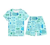 Ensemble Enfant Garcon 3-13 Ans Ensemble Short Tee Shirt Garcon Dessins Animés Imprimés T-Shirts à Manches Courtes+Shorts et Bermudas Pyjama Short Enfant Respirant et (Light Blue, 5-6 Years)