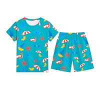 Ensemble Enfant Garcon 3-13 Ans Ensemble Short Tee Shirt Garcon Dessins Animés Imprimés T-Shirts à Manches Courtes+Shorts et Bermudas Pyjama Short Enfant Respirant et (Sky Blue, 7-8 Years)