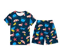 Ensemble Enfant Garcon 3-13 Ans Ensemble Short Tee Shirt Garcon Dessins Animés Imprimés T-Shirts à Manches Courtes+Shorts et Bermudas Pyjama Short Enfant Respirant et (Dark Blue, 7-8 Years)