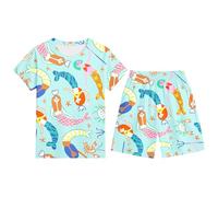Ensemble Enfant Garcon 3-13 Ans Ensemble Short Tee Shirt Garcon Dessins Animés Imprimés T-Shirts à Manches Courtes+Shorts et Bermudas Pyjama Short Enfant Respirant et (Light Blue, 4-5 Years)
