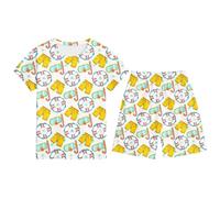 Ensemble Enfant Garcon 3-13 Ans Ensemble Short Tee Shirt Garcon Dessins Animés Imprimés T-Shirts à Manches Courtes+Shorts et Bermudas Pyjama Short Enfant Respirant et Confortable (Beige, 160)