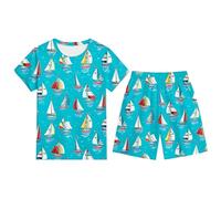 Ensemble Enfant Garcon 3-13 Ans Ensemble Short Tee Shirt Garcon Dessins Animés Imprimés T-Shirts à Manches Courtes+Shorts et Bermudas Pyjama Short Enfant Respirant et (Sky Blue, 10-11 Years)