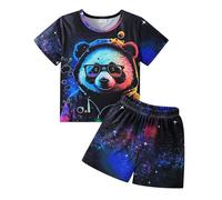 Ensemble Enfant Garcon ete 1-6 Ans Panda 3D imprimée t-Shirts à Manches Courtes garçon col Rond Haut Top Sport Casual Short Enfant garçon décontractée Vetement Pyjama Enfant Garcon (Black, 3-4 Ans)