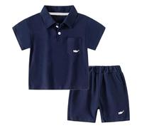 Ensemble Enfant Garcon Ete 2-8 Ans Vêtements Ado Garçon Short Et Polo Shirt Manche Courte été Pas Cher Confortable Casual Sport Plage (7-8 ans, Navy)