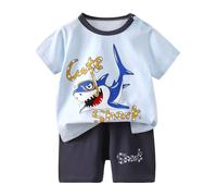 Ensemble Enfant Garcon Ete Age 0-6 ans Short et Tee Shirt Manche Courte Bébé Garçon Ample Pas Cher Chic Confortable Mignon Dessin Animé a la Mode Casual Plage Vacances (Dark Blue, 12-18 Months)